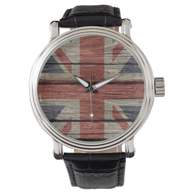 Awesome cool trendy old wood grunge U.k. Flag Watch (Front)