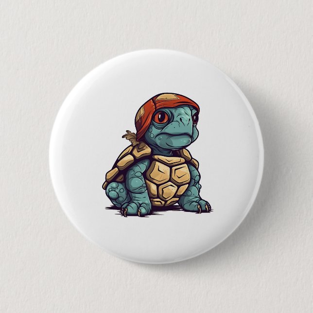 Awesome Cool Turtle Adorable Animal Graphic Button (Front)