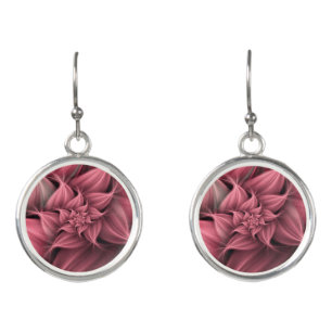 Awesome Coral Pink Flower Fractal  Earrings
