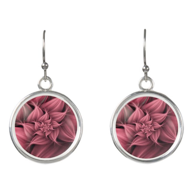 Awesome Coral Pink Flower Fractal  Earrings (Front)