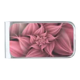 Awesome Coral Pink Flower Fractal Silver Finish Money Clip