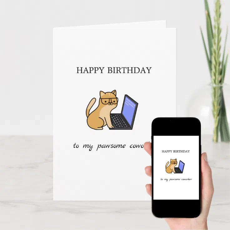 awesome coworker funny cute office cat birthday card | Zazzle