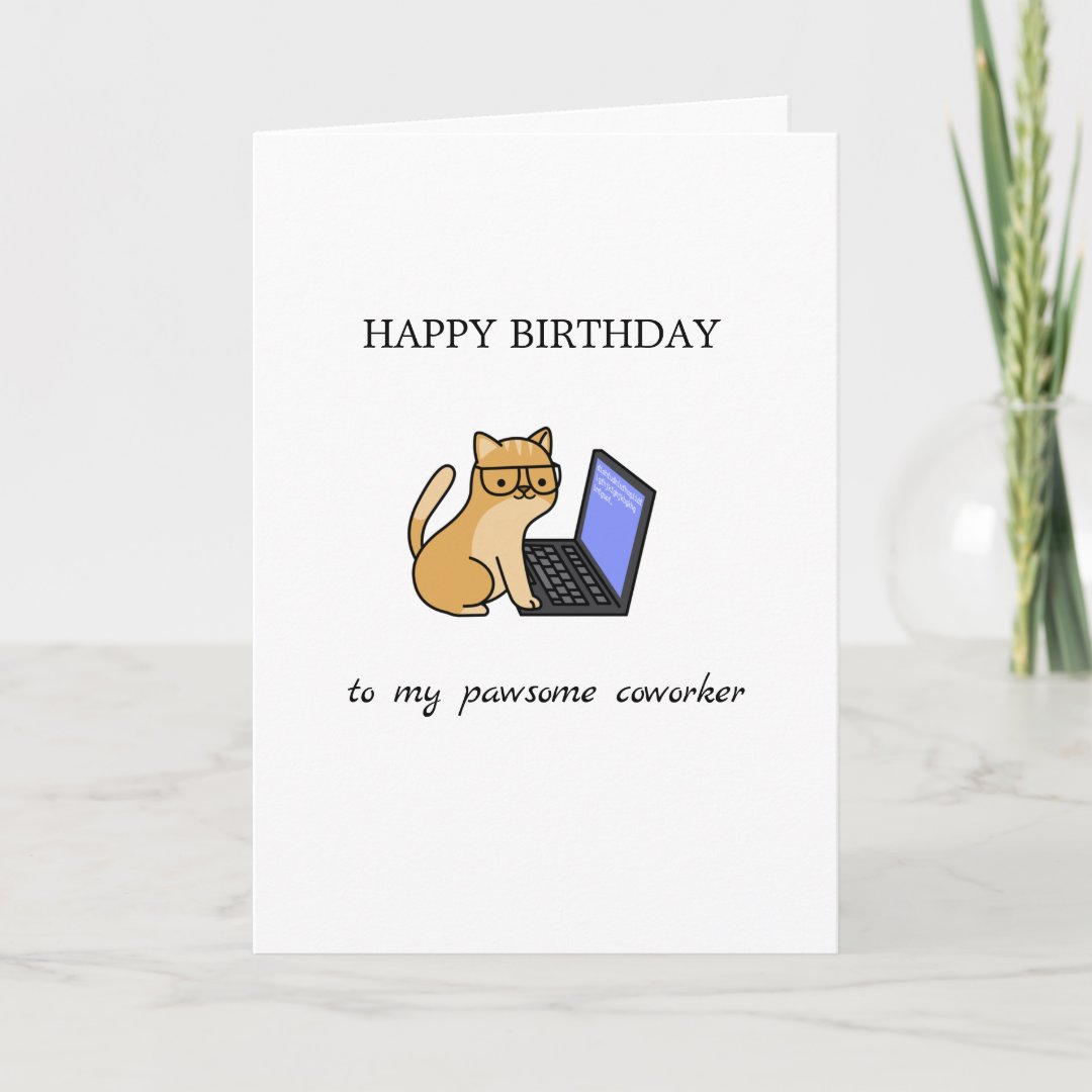 awesome coworker funny cute office cat birthday card | Zazzle