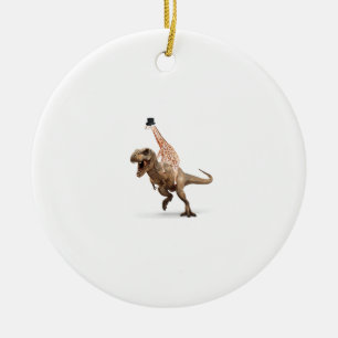 Awesome Crazy Giraffe Top Hat T-Rex - Mens_Womens Ceramic Ornament