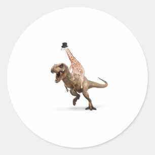 Awesome Crazy Giraffe Top Hat T-Rex - Mens_Womens Classic Round Sticker