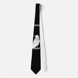 Awesome crow and flowers in black and white neck tie