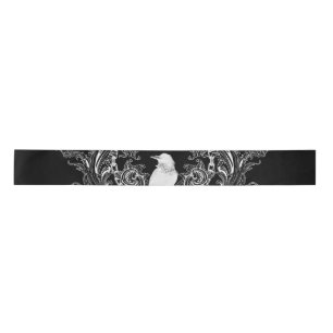 Awesome crow and flowers in black and white satin ribbon