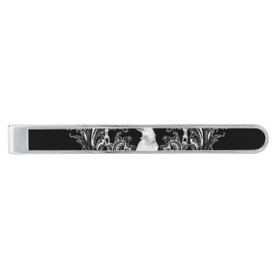 Awesome crow and flowers silver finish tie bar