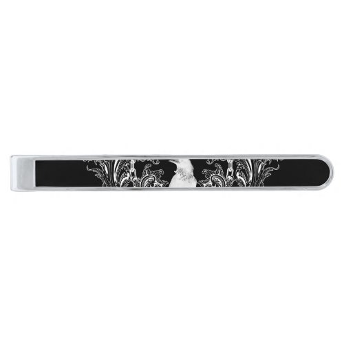 Awesome crow and flowers silver finish tie bar