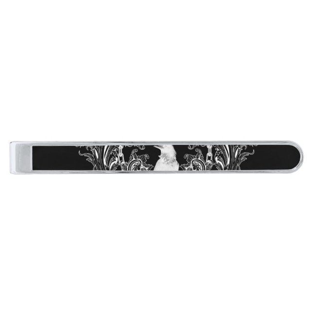 Awesome crow and flowers silver finish tie bar (Front)
