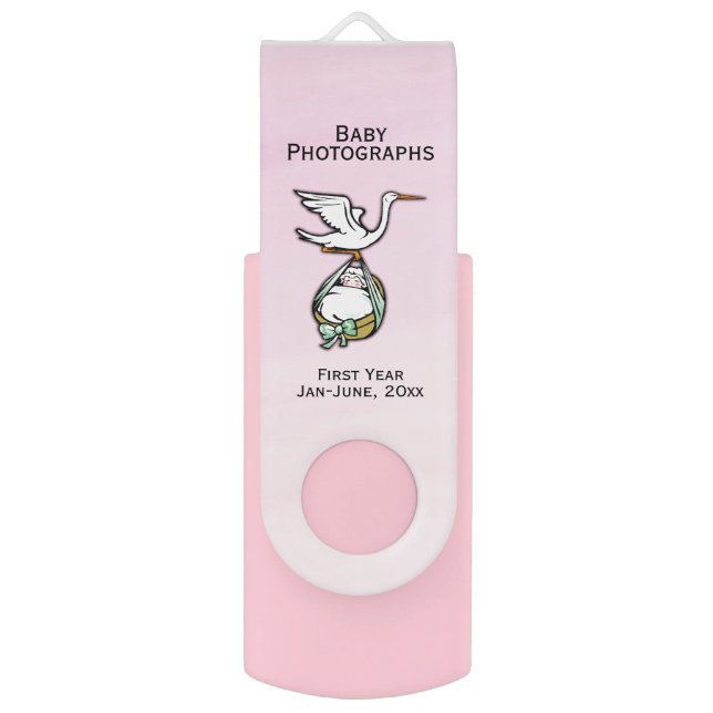 Awesome Custom Baby Photo / Info Keeper in Pink USB Flash Drive (Front Vertical)