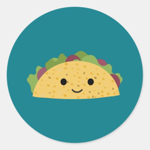 Awesome Cute Cartoon Kawaii Smiling Taco Classic Round Sticker