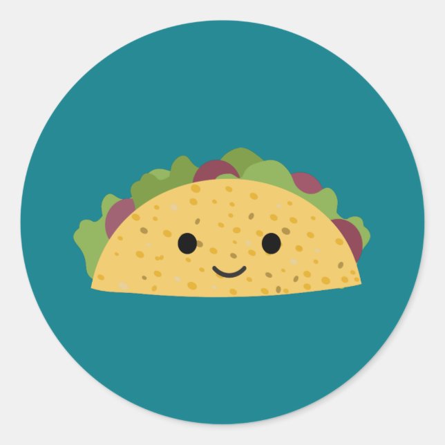 Awesome Cute Cartoon Kawaii Smiling Taco Classic Round Sticker (Front)