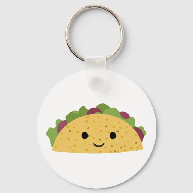 Awesome Cute Cartoon Kawaii Smiling Taco Keychain (Front)