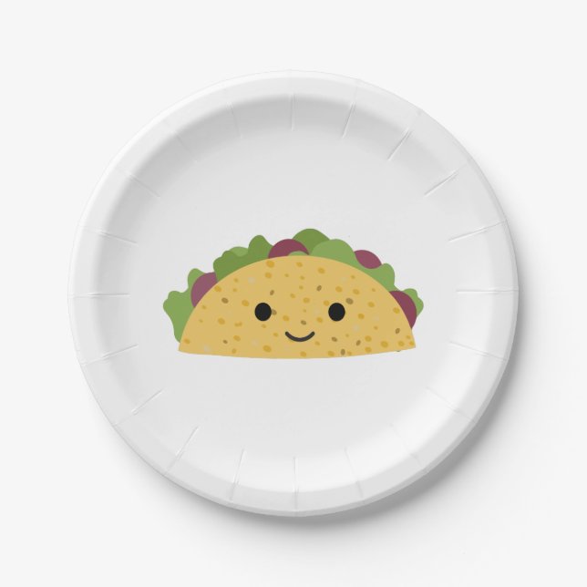Awesome Cute Cartoon Kawaii Smiling Taco Paper Plates (Front)