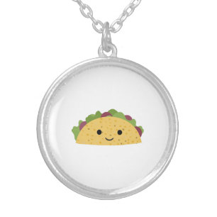 Awesome Cute Cartoon Kawaii Smiling Taco Silver Plated Necklace