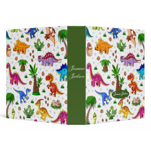 Awesome Cute Kids Green Colorful Dinosaur 3 Ring Binder