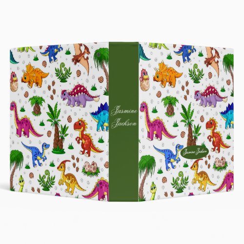Awesome Cute Kids Green Colorful Dinosaur 3 Ring Binder