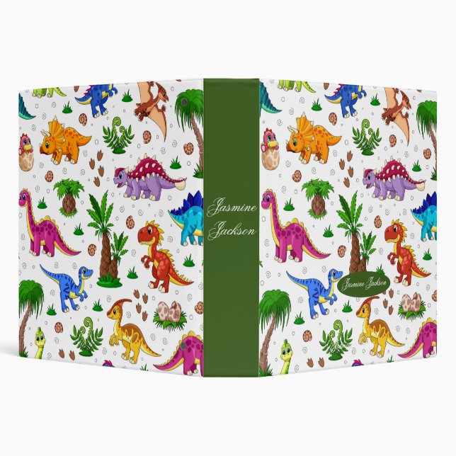 Awesome Cute Kids Green Colorful Dinosaur 3 Ring Binder (Background)