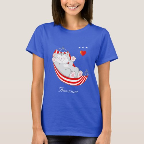 Awesome Cute Kitty Cat in Hammock T_Shirt