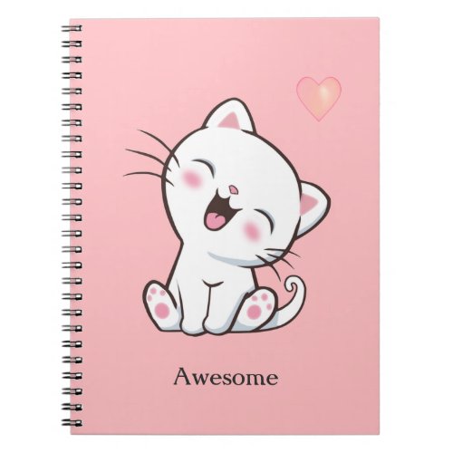 Awesome Cute Kitty Cat on Light Pink Notebook