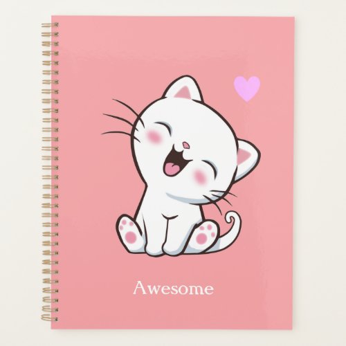 Awesome Cute Kitty Cat on Light Pink Planner