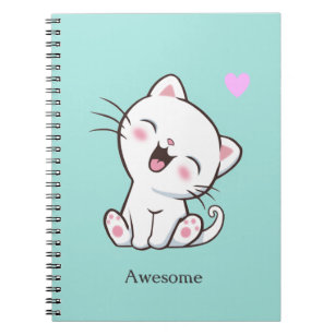 Monogram & Cute Kitty Cat on Light Pink Notebook