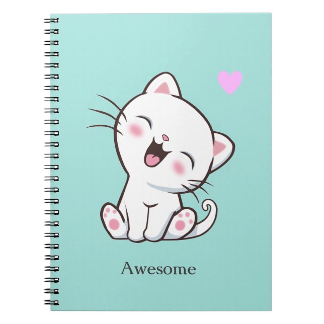 Awesome Cute Kitty Cat on Light Teal Notebook (Front)