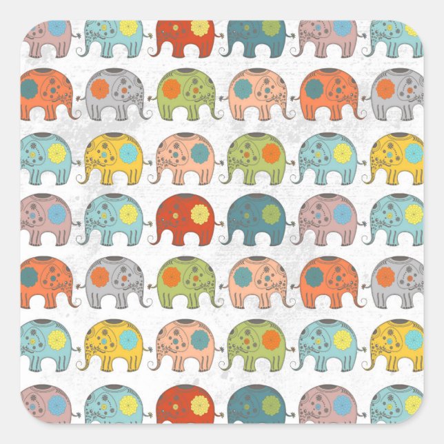 Awesome cute trendy circus Indian elephant Square Sticker (Front)
