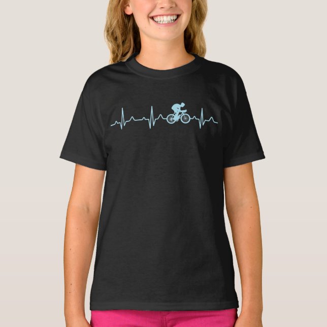 awesome cyclist heartbeat mountain biking cycling T-Shirt (Front)