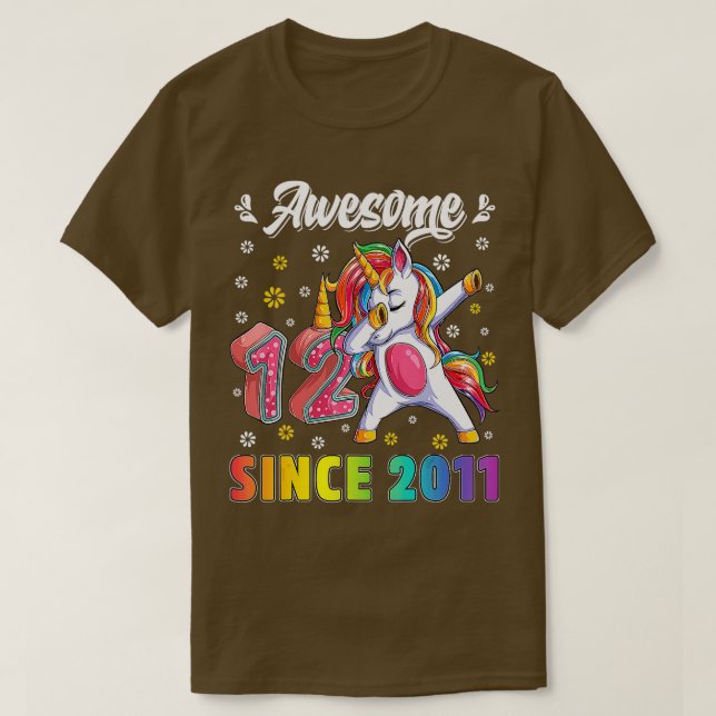 Awesome Dabbing Unicorn Birthday 12 Year Old Girl  T-Shirt (Design Front)