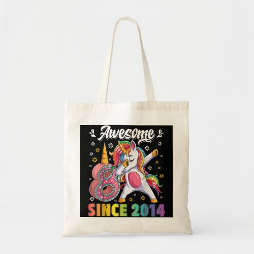 awesome dabbing unicorn birthday 8 year old Girl 8 Tote Bag