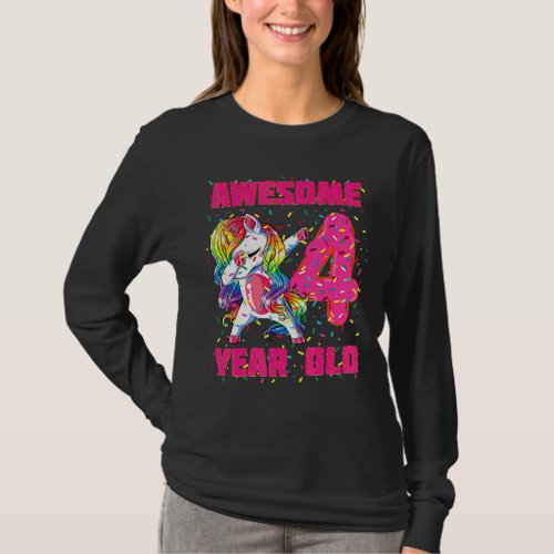 Awesome Dabbing Unicorn Donuts 4th Birthday 4 Yea T_Shirt