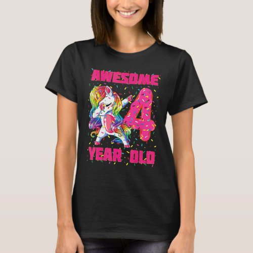 Awesome Dabbing Unicorn Donuts 4th Birthday 4 Yea T_Shirt