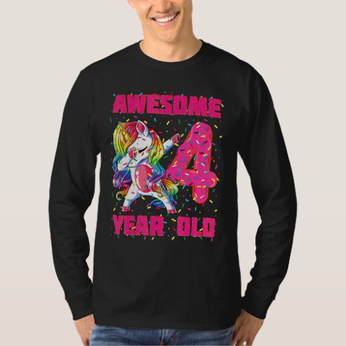 Awesome Dabbing Unicorn Donuts 4th Birthday 4 Yea T_Shirt