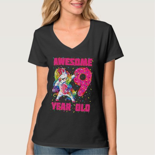 Awesome Dabbing Unicorn Donuts 9th Birthday 9 Yea T_Shirt