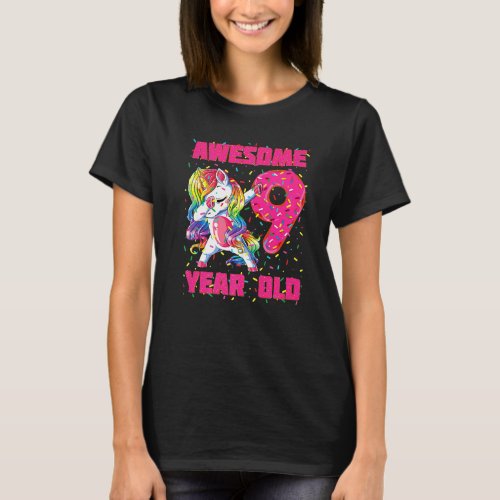 Awesome Dabbing Unicorn Donuts 9th Birthday 9 Yea T_Shirt