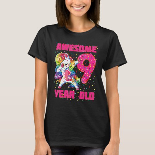 Awesome Dabbing Unicorn Donuts 9th Birthday 9 Yea T_Shirt