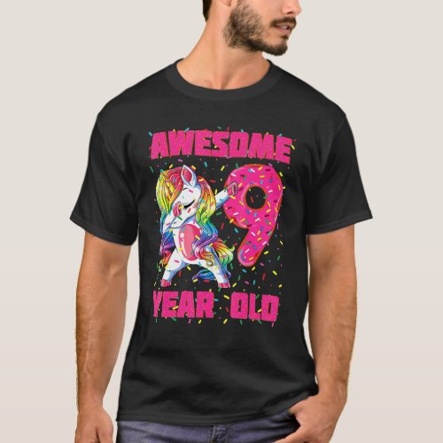 Awesome Dabbing Unicorn Donuts 9th Birthday 9 Yea T_Shirt