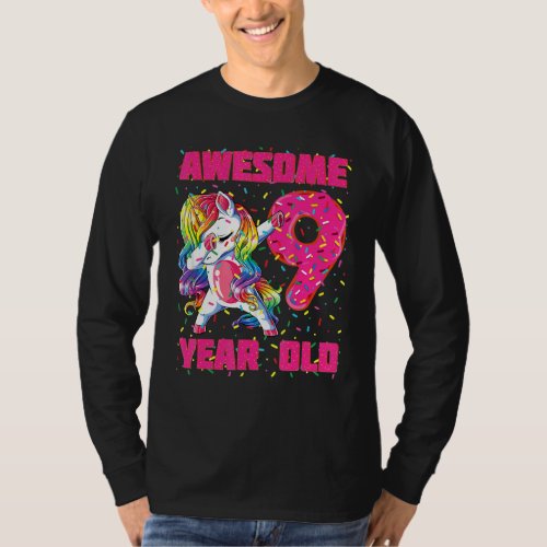 Awesome Dabbing Unicorn Donuts 9th Birthday 9 Yea T_Shirt