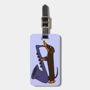 Awesome Dachshund Dog Playing Saxophone Luggage Tag