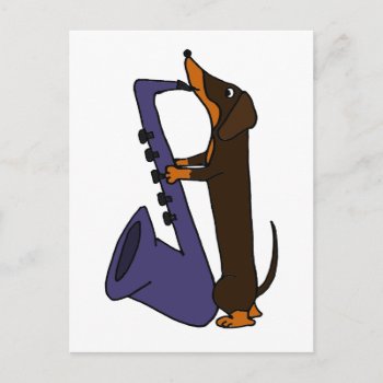 Awesome Dachshund Dog Playing Saxophone Postcard by Petspower at Zazzle