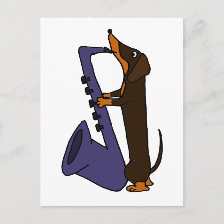 Awesome Dachshund Dog Playing Saxophone Postcard