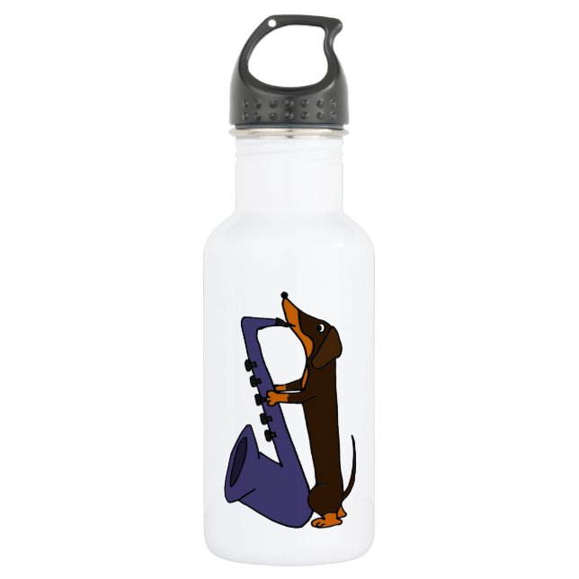 Awesome Dachshund Dog Playing Saxophone Water Bottle (Front)