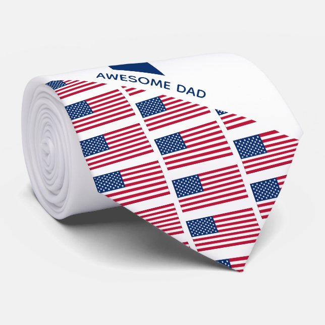 Awesome Dad AMERICAN FLAG Monogram Neck Tie (Rolled)