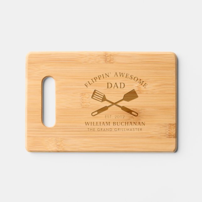 Awesome Dad BBQ Grill Custom Fathers Day Engraved Cutting Board (Front)