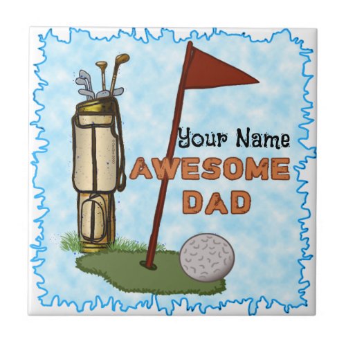 Awesome Dad Golf  custom name  Ceramic Tile