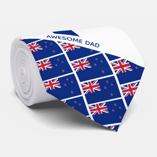 Awesome Dad NEW ZEALAND FLAG Monogram Neck Tie (Rolled)