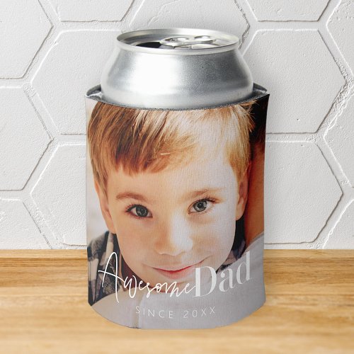 Awesome Dad Since 20XX Modern Simple Elegant Photo Can Cooler