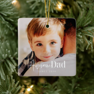 Awesome Dad Since 20XX Modern Simple Elegant Photo Ceramic Ornament